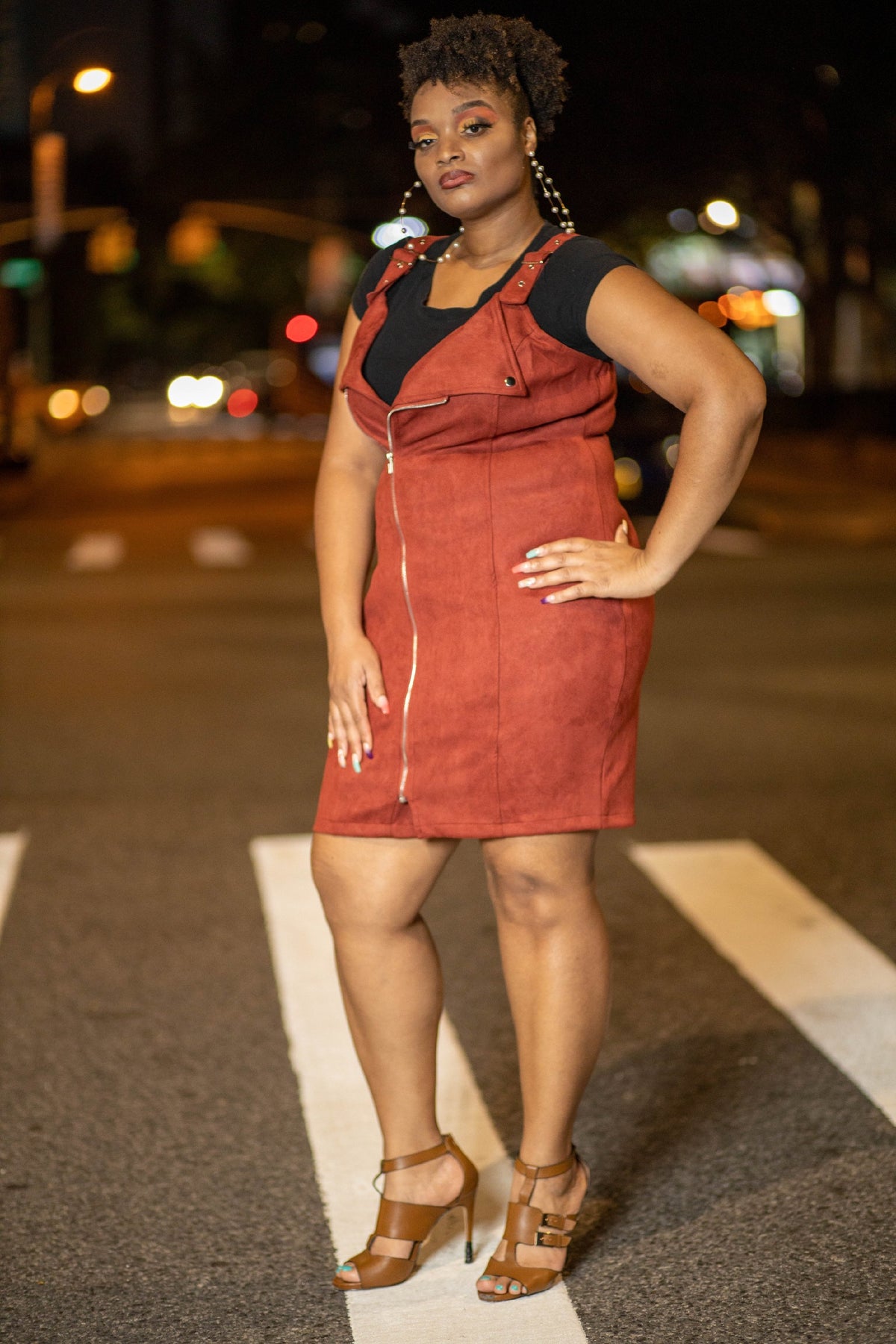 Suede Moto Zip Down Dress - Noli-Fashion